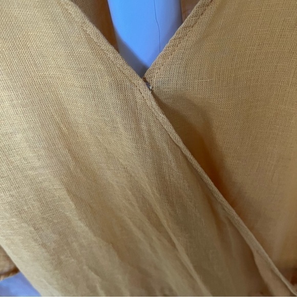 Old Navy Yellow Linen Blend Wrap Front 3/4 Flutter Ruffle Sleeve Wrap Top M Tall - Picture 8 of 10
